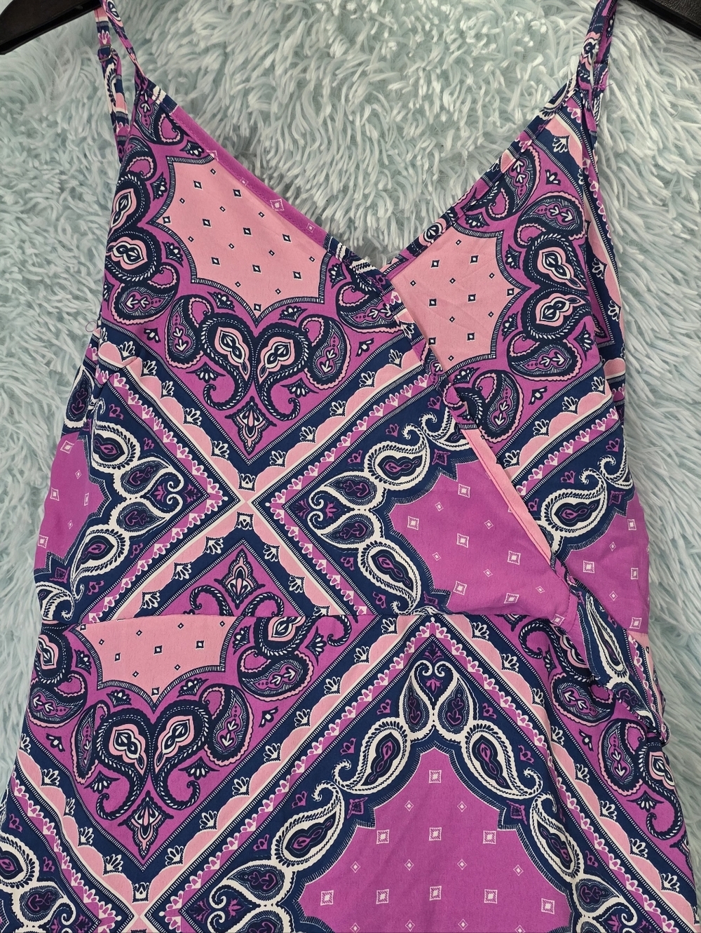 Pink & Purple Paisley‎ Bandana Print Slip Maxi Dress - Size L